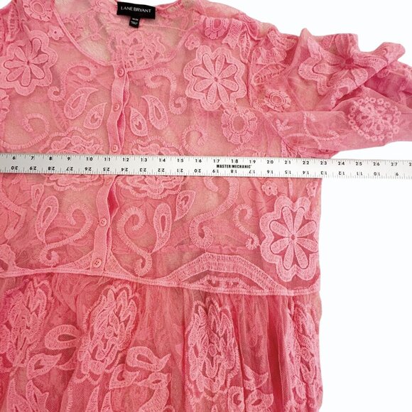 Lane Bryant Embroidered Sheer Mesh Babydoll Top Sz 18/20 Romantic Porcelain Rose - Picture 8 of 10